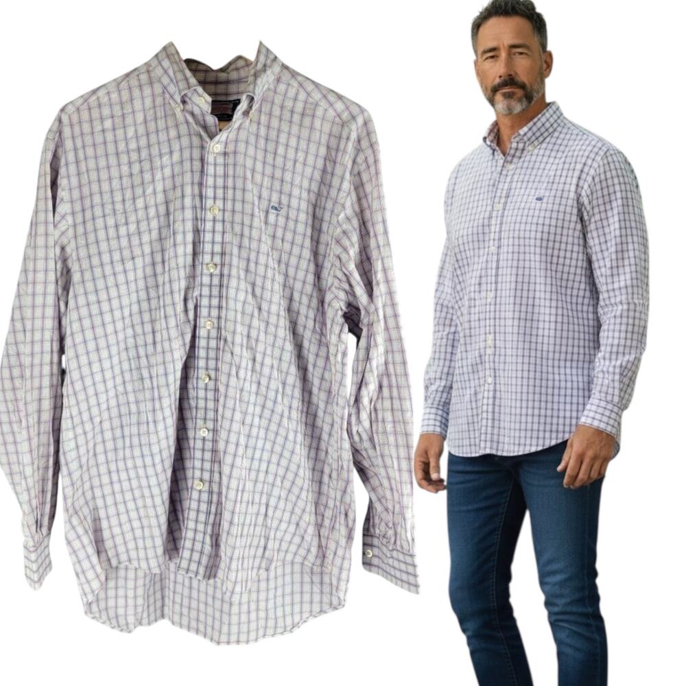 Vineyard Vines Whale Shirt Long Sleeve Button Up Check Pattern Size M
